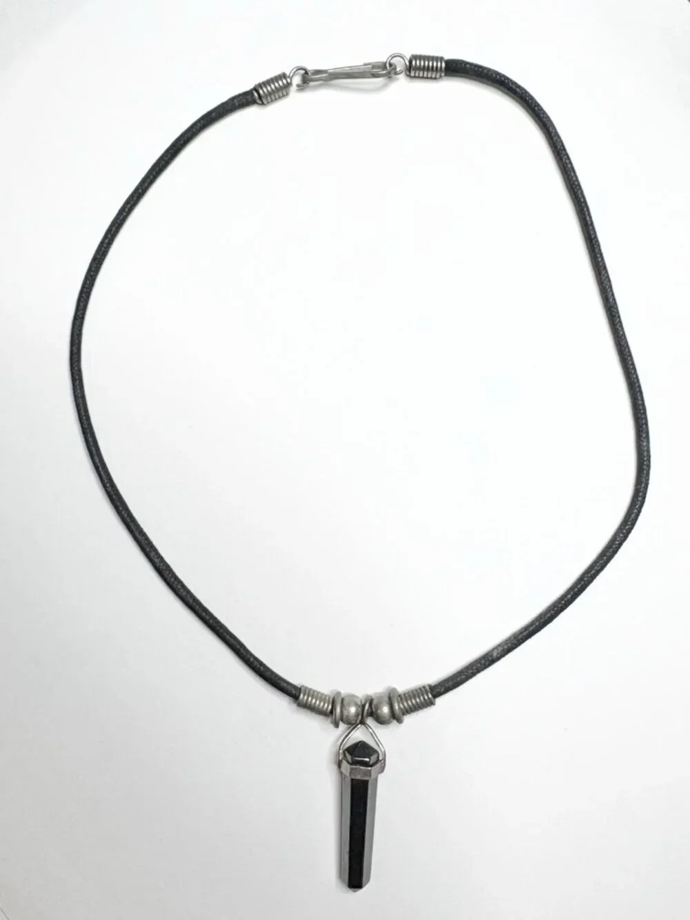 VTG 90s Whimsi Crystal Black Pendant Leather Cord Choker Necklace Unisex Grunge
